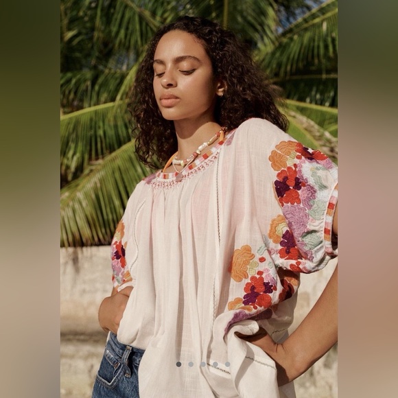 Anthropologie Blouse Peasant Floral Embroidery Boho - Large - Picture 5 of 10